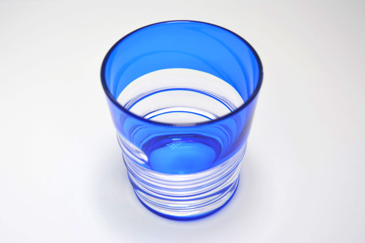 Drinking vessel, Old-fashioned glass, Hand-polished, Spiral, Blue - Hidetaka Shimizu, Edo kiriko cut glass