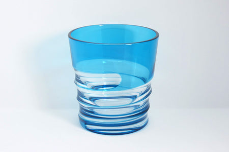 Drinking vessel, Old-fashioned glass, Hand-polished, Spiral, Light blue - Hidetaka Shimizu, Edo kiriko cut glass