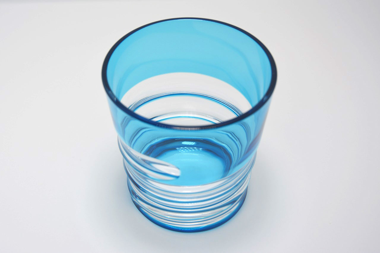 江戶切子 威士忌杯 手摩 螺旋 藍色