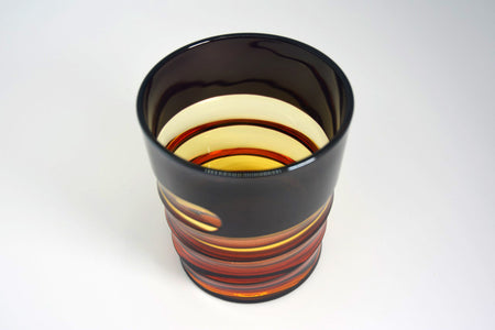 Drinking vessel, Old-fashioned glass, Hand-polished, Spiral, Amber - Hidetaka Shimizu, Edo kiriko cut glass