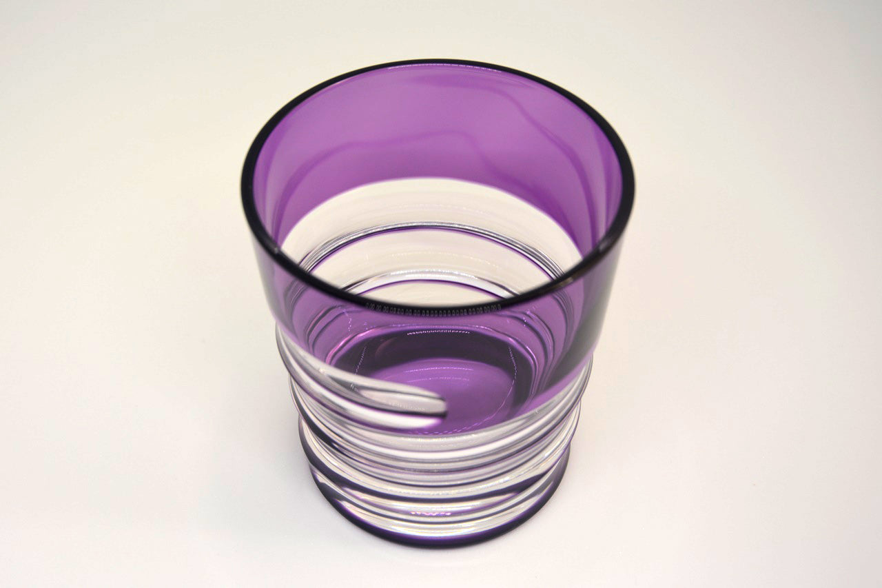 酒器 威士忌杯 手摩 螺旋 紫色 清水秀高 江户切子 玻璃