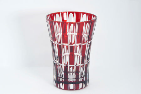 杯子 平底杯 纵细市松纹 红色 清水秀高 江户切子 玻璃
