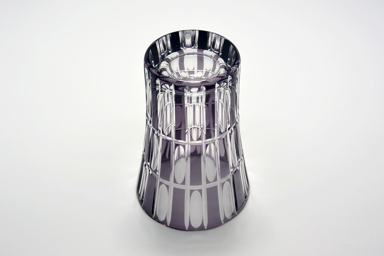 江戶切子 玻璃杯 縱細市松格紋 紫色