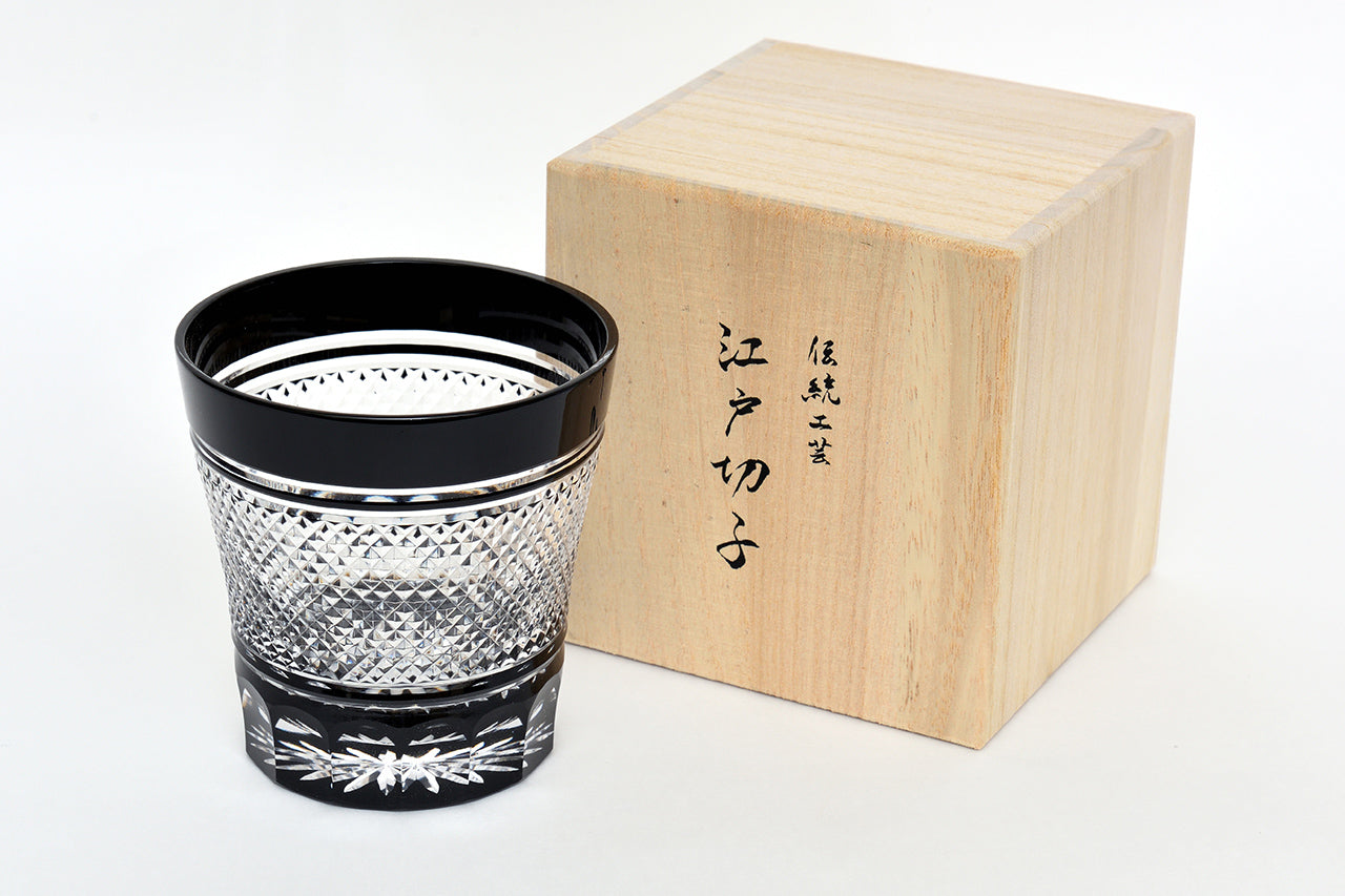 Drinking vessel, Old-fashioned glass, Nanako, Black - Hidetaka Shimizu, Edo kiriko cut glass