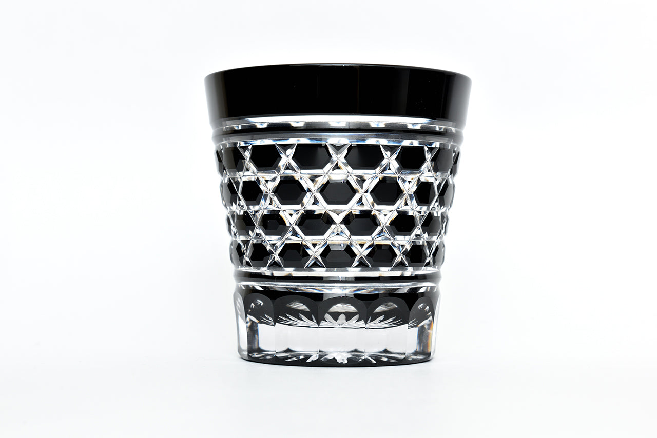 酒器 古典杯 六角笼目 黑色 清水秀高 江户切子 玻璃
