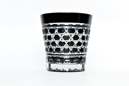 Drinking vessel, Old-fashioned glass, Hexagonal woven bamboo pattern, Black - Hidetaka Shimizu, Edo kiriko cut glass