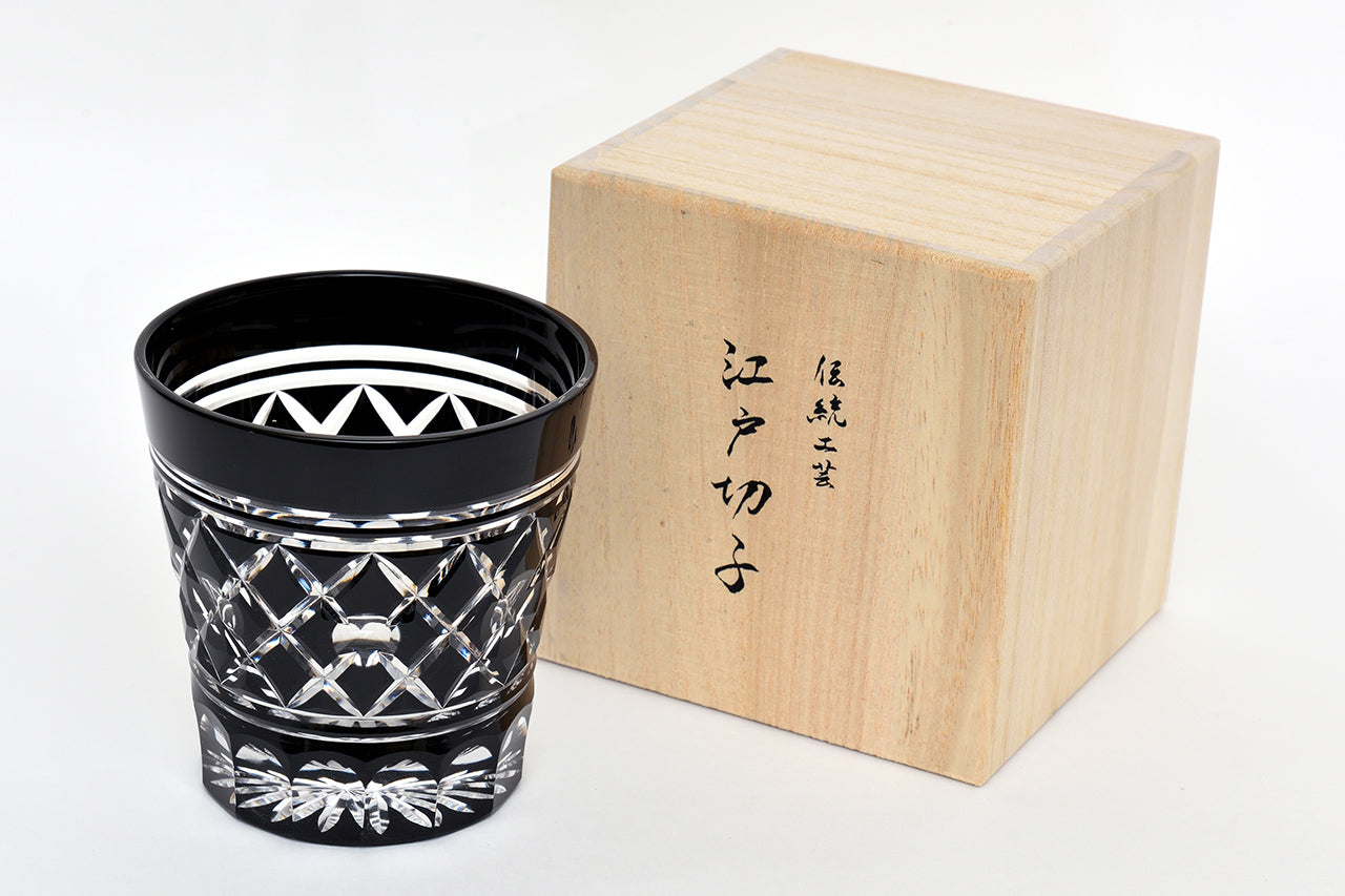Drinking vessel, Old-fashioned glass, Tamayarai, Black - Hidetaka Shimizu, Edo kiriko cut glass