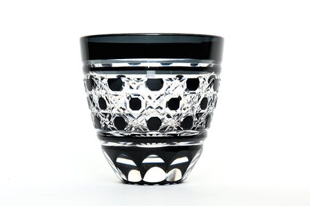 Drinking vessel, Large sake cup, Octagonal reticular, Black - Hidetaka Shimizu, Edo kiriko cut glass