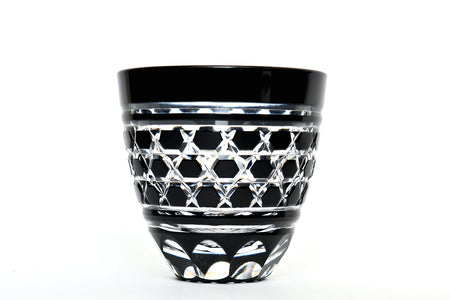 Drinking vessel, Large sake cup, Hexagonal reticular, Black - Hidetaka Shimizu, Edo kiriko cut glass