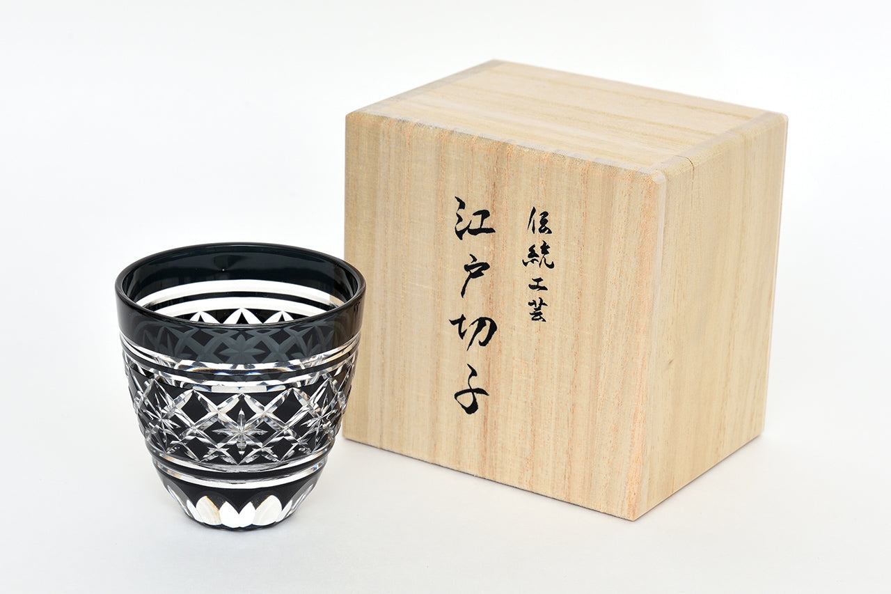 Drinking vessel, Large sake cup, Hoshiyarai, Black - Hidetaka Shimizu, Edo kiriko cut glass