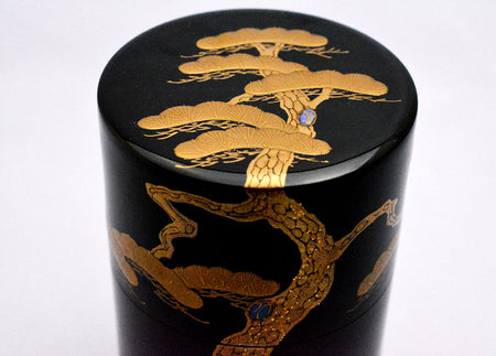 Tea ceremony utensils, Thin matcha container, Slim type, Old pine - Sanao Matsuda, Echizen lacquerware