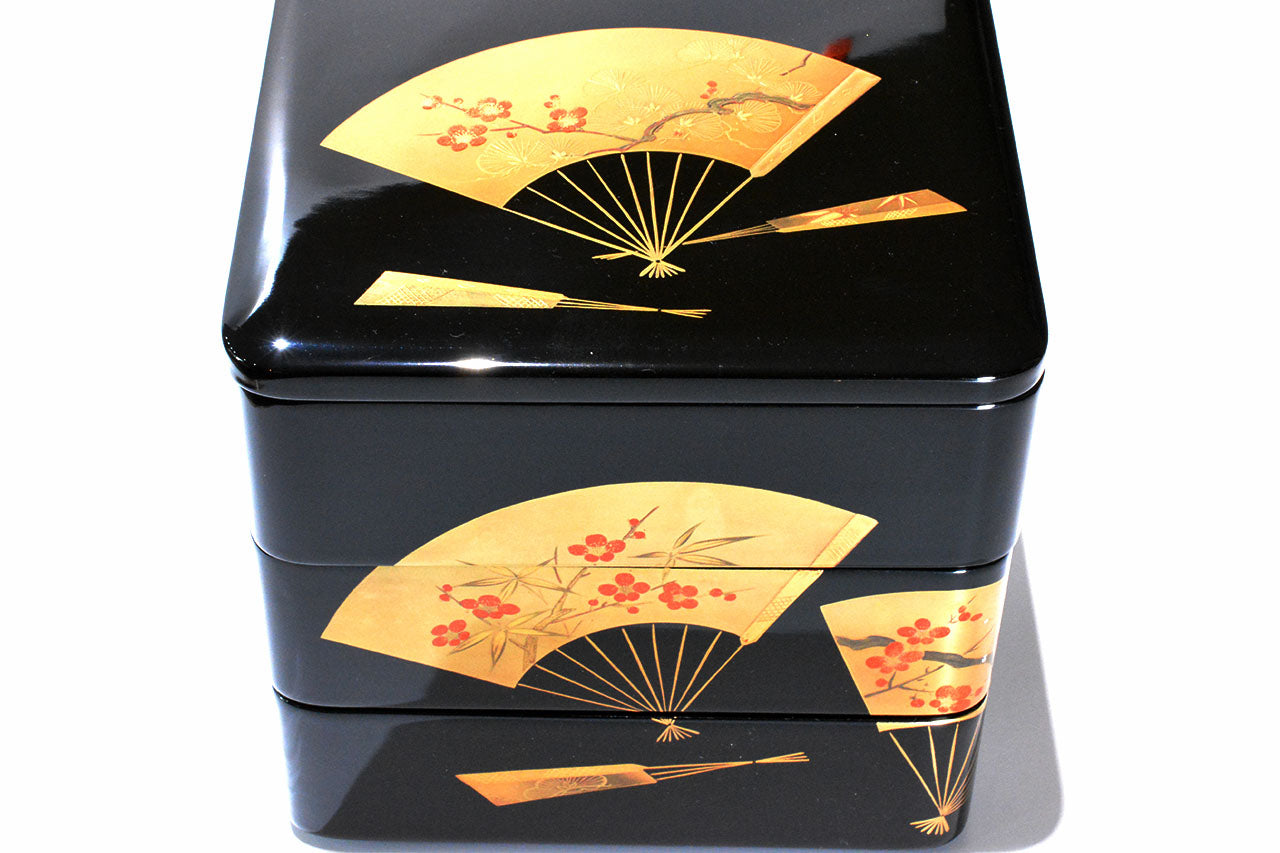 Box, Three-tiered food box, Fan, Bento - Sanao Matsuda, Echizen lacquerware