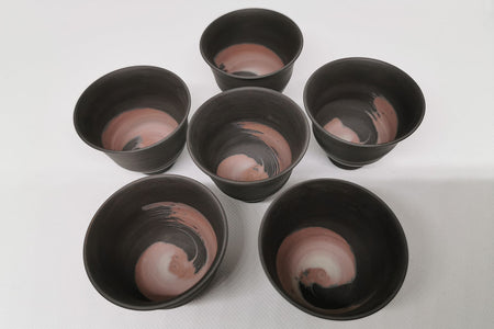 Tea supplies, Tea cup set, Kiln-change, Black, 6pcs - Fugetsu Murakoshi, Tokoname ware, Ceramics