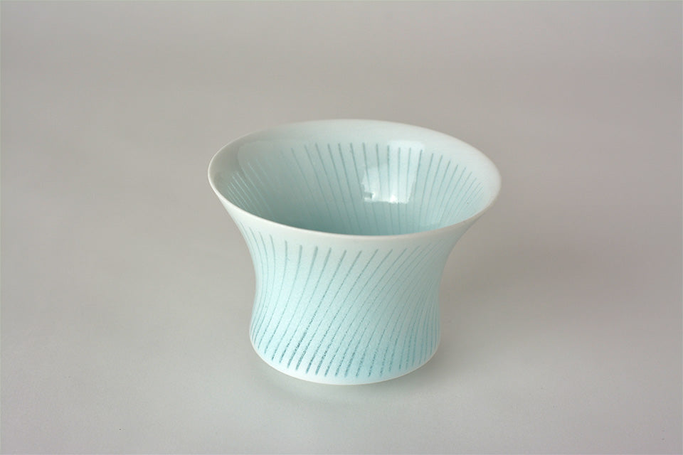 Drinkware, Sake cup, Bluish-white porcelain, Blooming flowers on water A - Kotaro Ikura, Ceramics