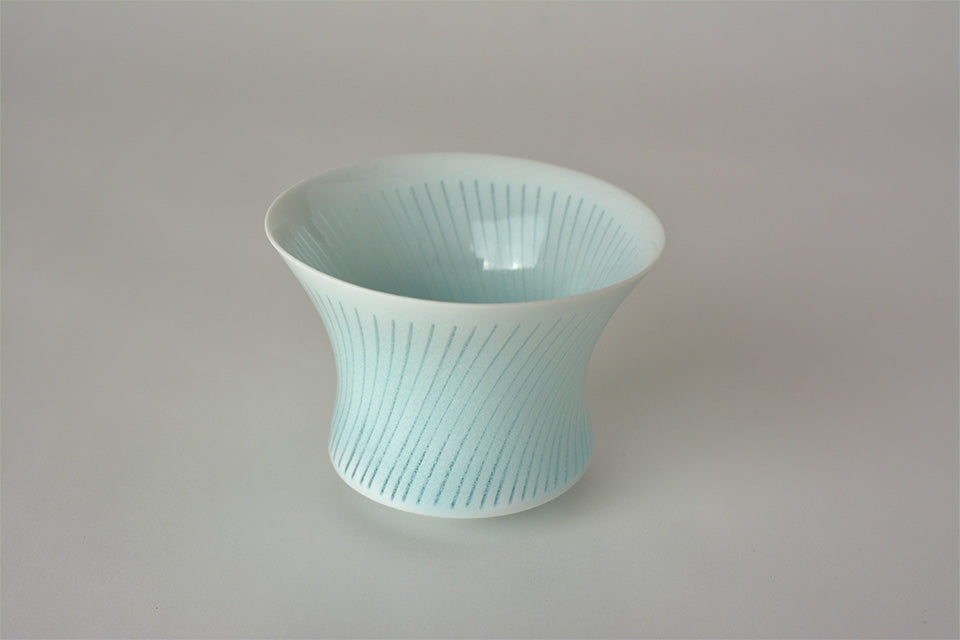 Drinkware, Sake cup, Bluish-white porcelain, Blooming flowers on water A - Kotaro Ikura, Ceramics
