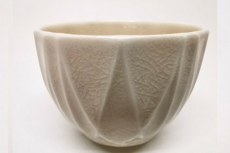 Drinkware, Large sake cup, White porcelain, Line patterns A - Shoh Araya, Ceramics