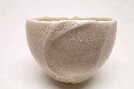 Drinkware, Large sake cup, White porcelain, Line patterns, White flower - Shoh Araya, Ceramics