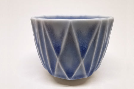 Drinkware, Large sake cup, Ash glaze, Indigo blue A - Shoh Araya, White porcelain, Ceramics