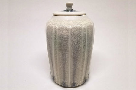 Tea ceremony utensils, Matcha container, Ash glaze, Brilliance - Shoh Araya, White porcelain, Ceramics
