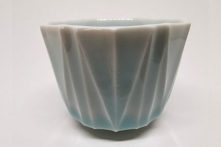 Drinkware, Large sake cup, Bluish white porcelain, Line patterns, - Shoh Araya, White porcelain, Ceramics