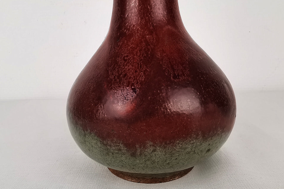 Flower vessel, Vase, Vermilion coloration, Crane neck - Toshinori Munakata, Aizuhongo ware, ceramics
