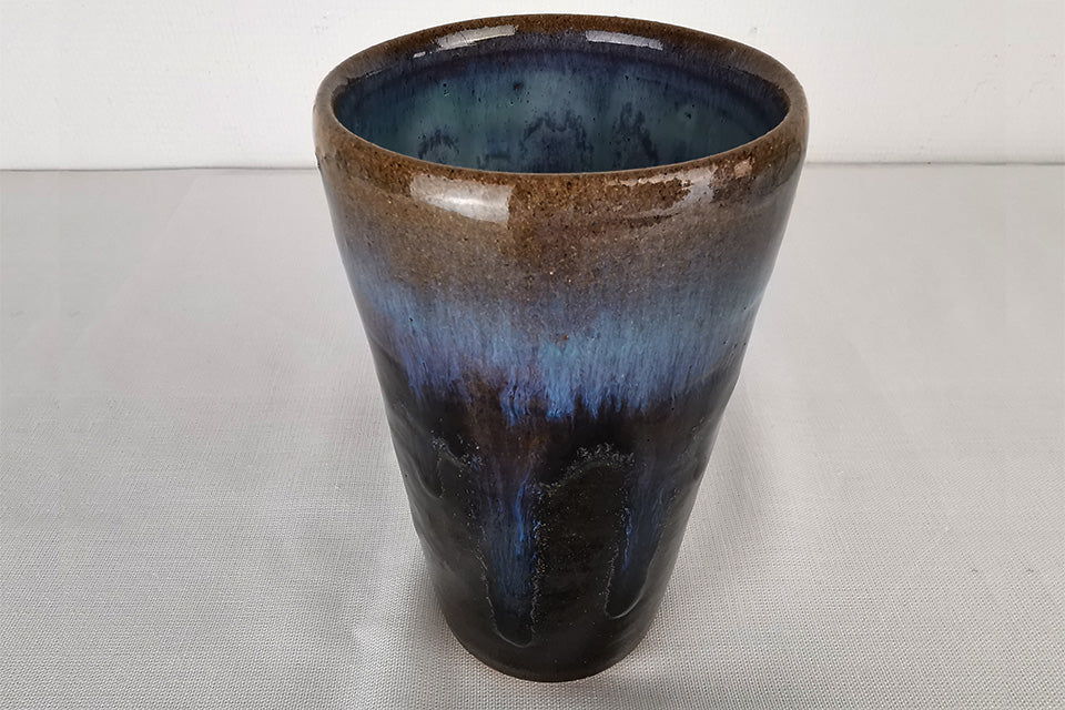 Flower vessel, Cylindrical vase, Green coloration, Separate glazes - Toshinori Munakata, Aizuhongo ware, ceramics