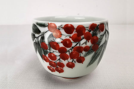Drinkware, Large sake cup, Multicolored glaze painting, Nandina - Takanori Fujino, Iro-e, ceramics