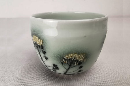 Drinkware, Large sake cup, Multicolored glaze painting, Shepherd's purse - Takanori Fujino, Iro-e, ceramics