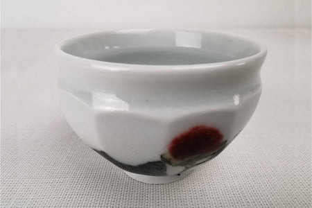 Drinkware, Large sake cup, Multicolored glaze painting, Camellia - Takanori Fujino, Iro-e, ceramics
