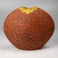 Flower vessel, Vase, Red curved design pottery - Satoshi Uetake, Kasama ware, Ceramics