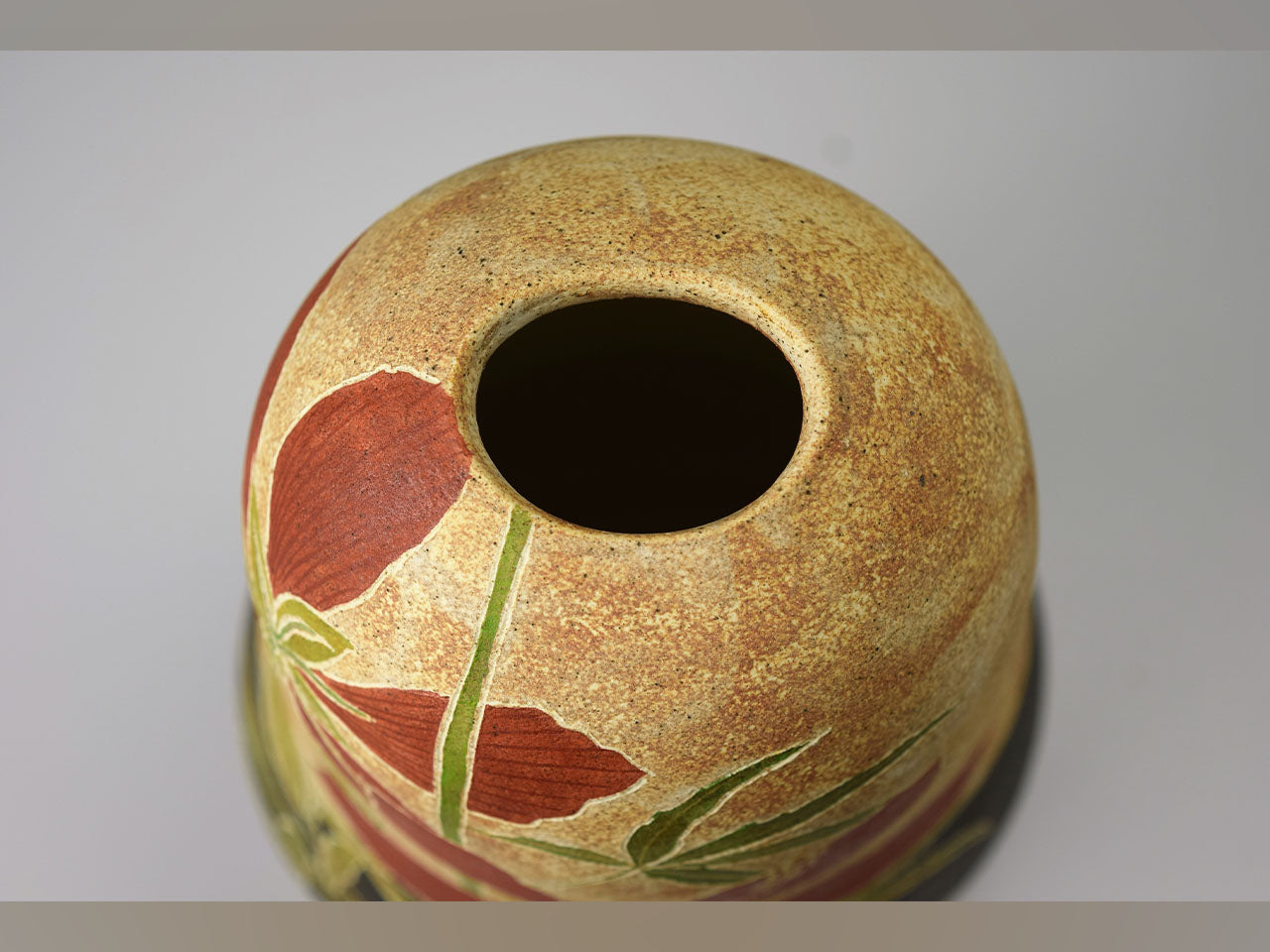 Flower vessel, Pot, Autumn leaves and hollyhock - Hiroyuki Onuki, Kasama ware, Ceramics