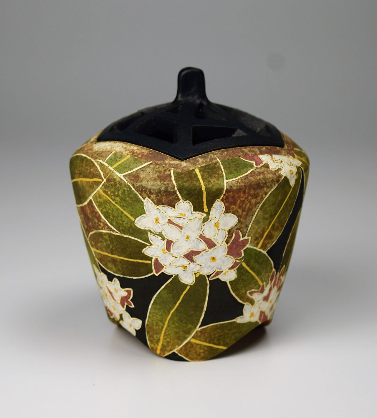 Ornament, Incense burner, Winter daphne - Hiroyuki Onuki, Kasama ware, Ceramics