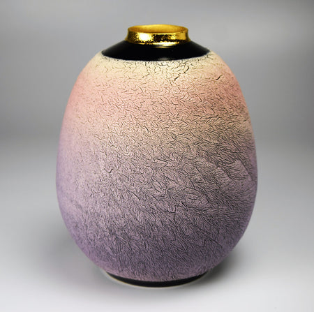 Flower vessel, Vase, Ice-flowing design, Coloring and gold painting - Shuji Yanagibashi, Kasama ware, Ceramics