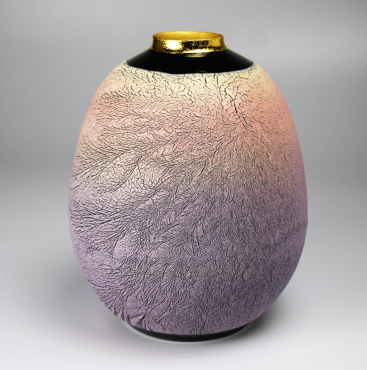 Flower vessel, Vase, Ice-flowing design, Coloring and gold painting - Shuji Yanagibashi, Kasama ware, Ceramics