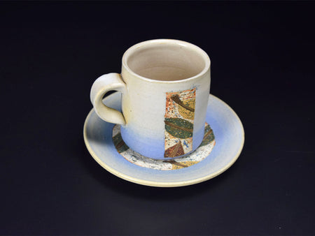 咖啡用品 流叶纹杯碟套装 蓝色 须藤茂夫 笠间烧 陶瓷器