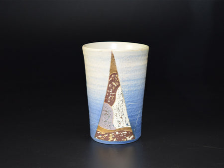 杯子 金彩泥平底杯 藍色 須藤茂夫 笠間燒 陶瓷器