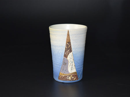 杯子 金彩泥平底杯 藍色 須藤茂夫 笠間燒 陶瓷器