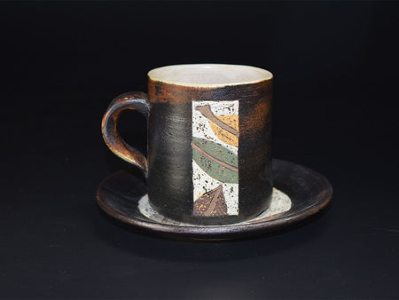 咖啡用品 流叶纹杯碟套装 棕色 须藤茂夫 笠间烧 陶瓷器