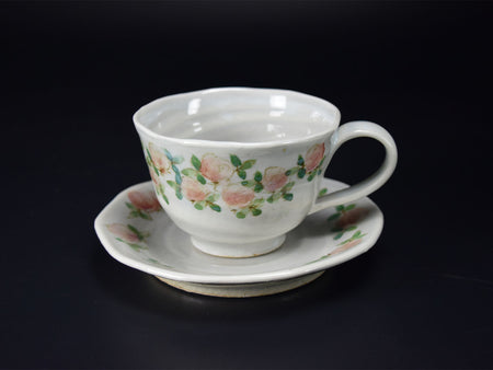 Drinkware, Teacup, Red rose pattern - Tomoko Matsushita, Kasama ware, Ceramics