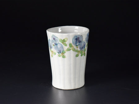 杯子 藍玫瑰平底杯 2個 松下知子 笠間燒 陶瓷器