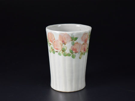 杯子 紅玫瑰平底杯 2個 松下知子 笠間燒 陶瓷器