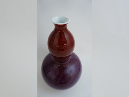 花器 紫红辰砂瓢形花瓶 真右卫门窑 有田烧 陶瓷器