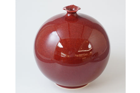 Flower vessel, Vase, Cinnabar, Round shape - Shinemon-kiln, Arita ware, Ceramics