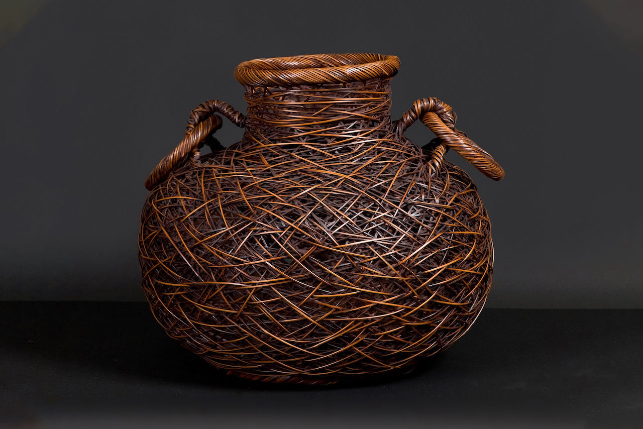 Flower vessel, Flower basket, Intricate braided with roped - Shouhaku Yufu, Beppu bamboo crafts