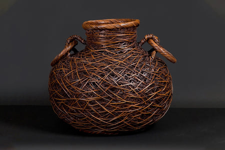 Flower vessel, Flower basket, Intricate braided with roped - Shouhaku Yufu, Beppu bamboo crafts