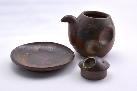 Table accessories, Soy sauce sipper with saucer - Gorobee-kiln, Bizen ware, Ceramics