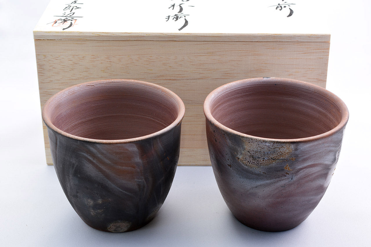 杯子 烧酒杯 对杯 木盒装 五郎边卫窑 备前烧 陶瓷器