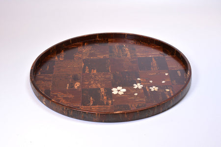Table accessories, Round tea tray, Checkered, Medium - Akita cherry bark work, Wood crafts