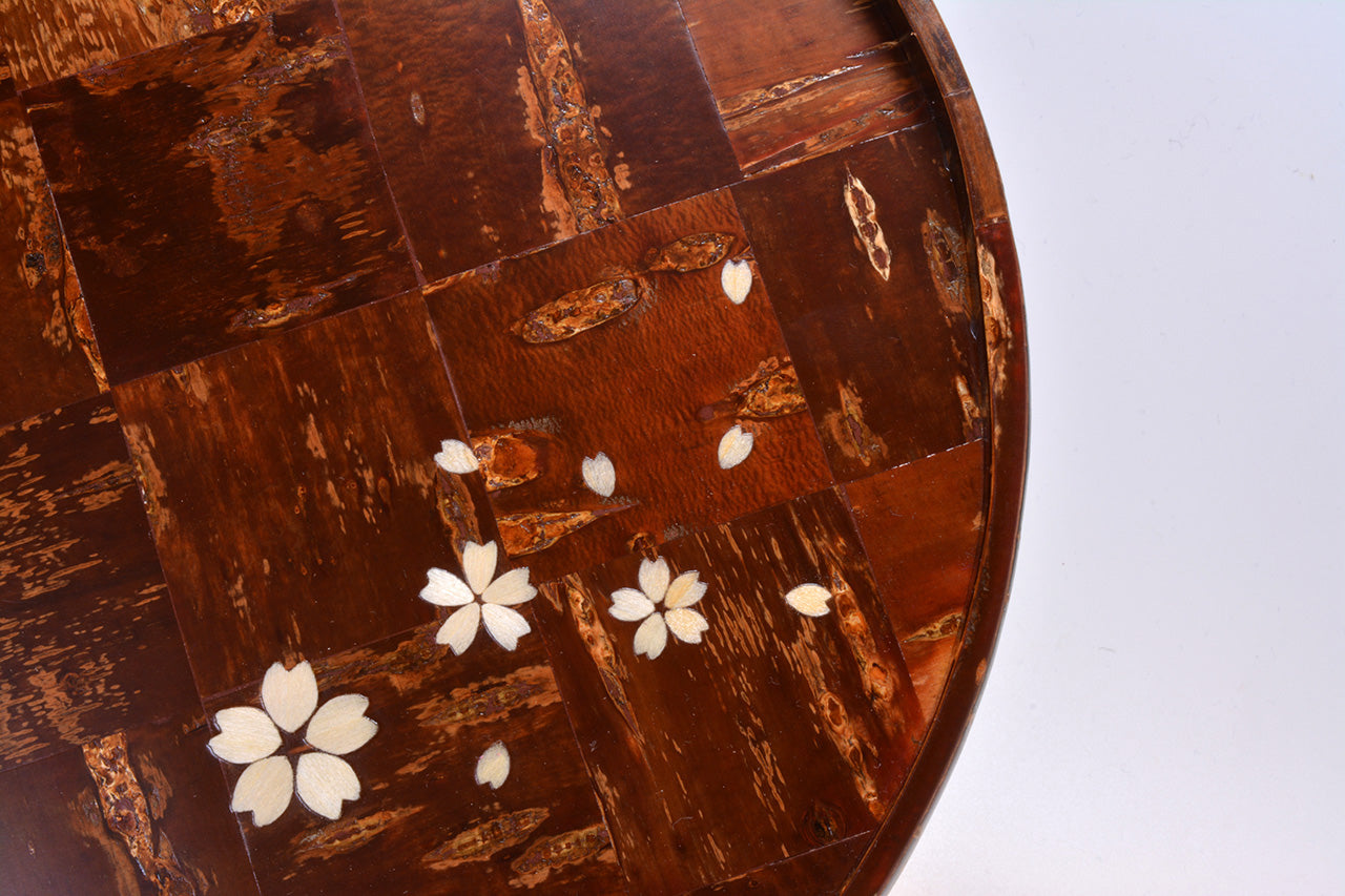 餐桌小物 托盤 圓形 市松紋 中號 櫻皮細工 木工藝品