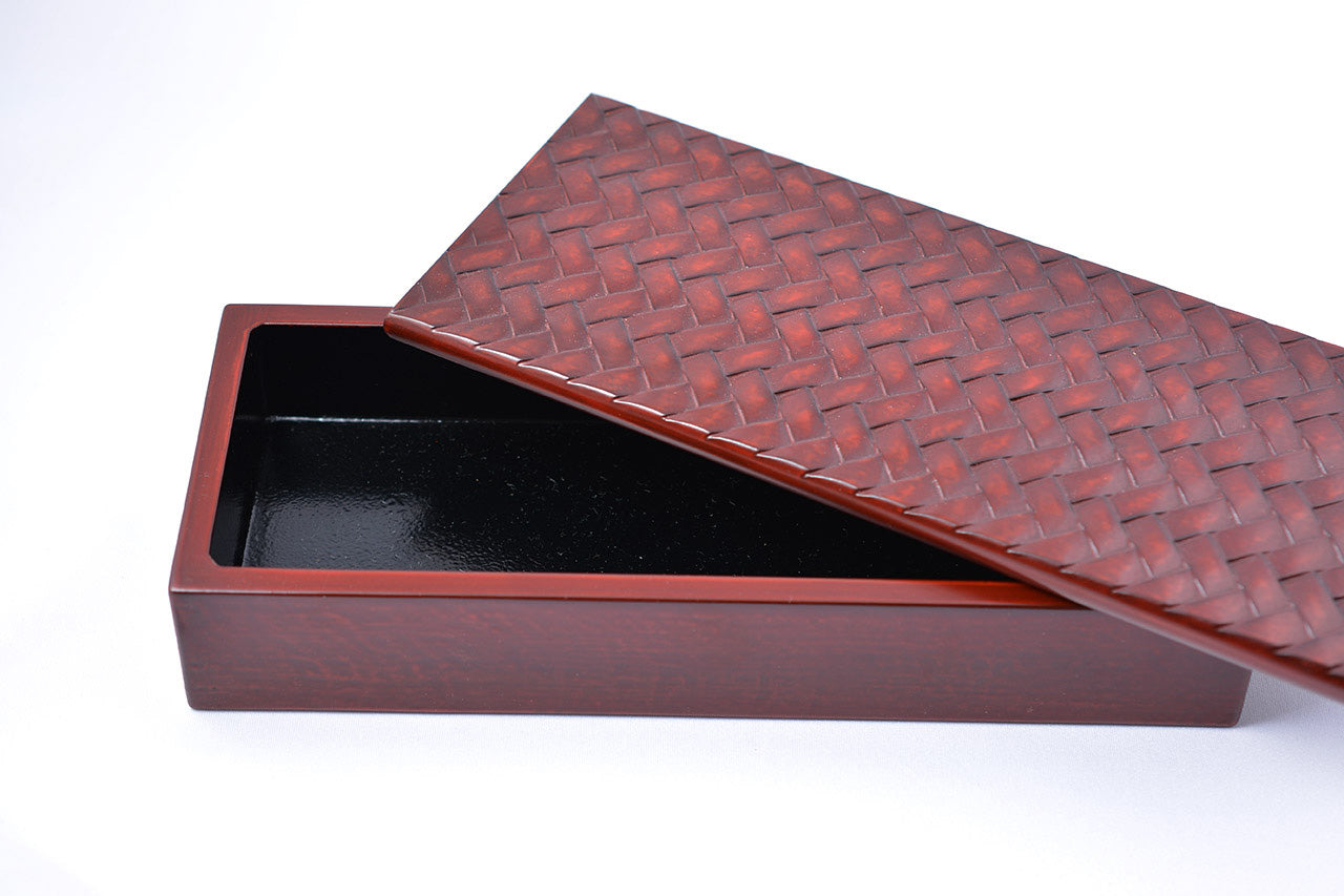 Box, Rectangle box, Ajiro-mesh carving - Toshiki Ozono, Kamakura carved lacquerware